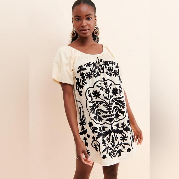 FREE PEOPLE PUFF SLEEVE IVORY EMBROIDERY DRESS size small - Picture 1 of 5
